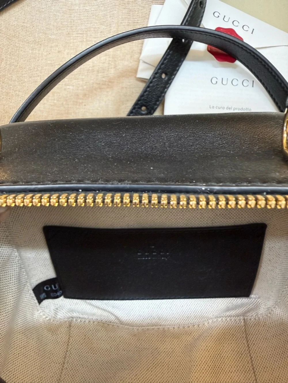 Gucci Blondie Black Leather Crossbody with Gold GG Charm Zippers - Picture 8 of 9